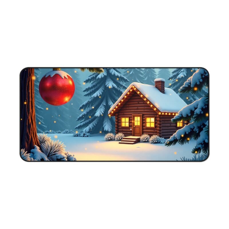 Cozy Christmas Mouse Pad with Winter Wonderland Log Cabin Design - Image 9