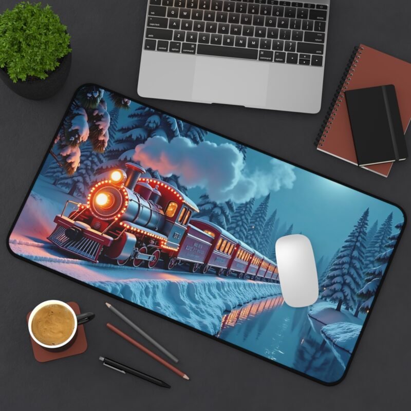 Winter Desk Mat with Vintage Train Design for Serene Snowy Landscapes - Image 8