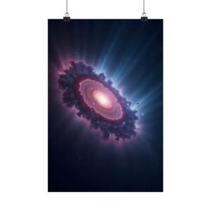 Deep Space Nebula Poster unframed, hanging from binder clips against a plain wall