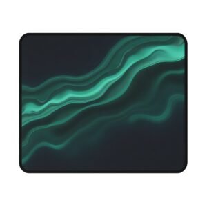 Emerald Flow Gaming Mouse Pad seen from above, showing the printed cloth surface and black stitched edge