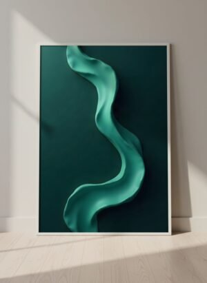 Emerald Flow Poster shown at an angle on a dark studio background, white stitched edge and non-slip base visible
