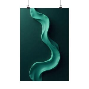 Emerald Flow Poster unframed, hanging from binder clips against a plain wall