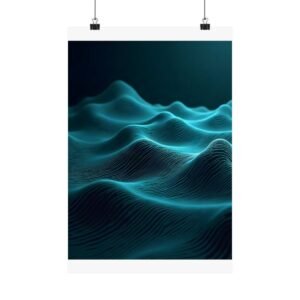 Topographic Poster unframed, hanging from binder clips against a plain wall
