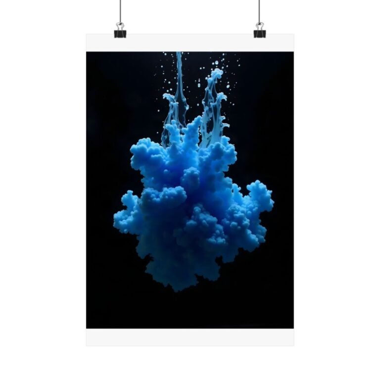 Ink Bloom Wall Art – Indigo Pigment on Deep Matte