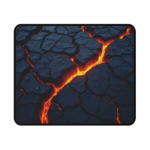 Lava Field mouse pad seen from above, showing the printed cloth surface and black stitched edge