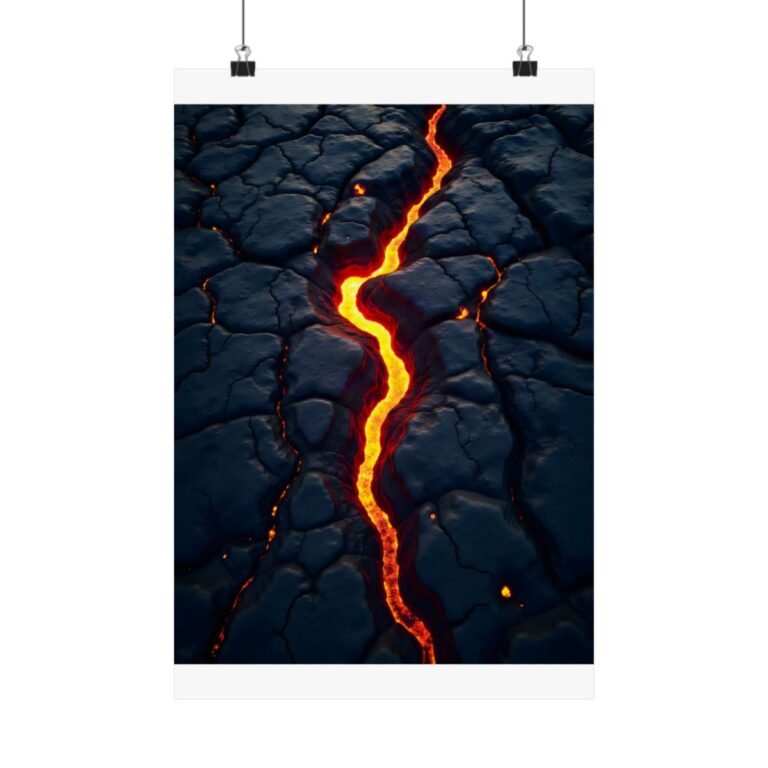 Lava Field Wall Art – Aerial Basalt and Glowing Fissures