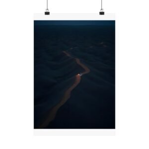 Night Dunes unframed, hanging from binder clips against a plain wall