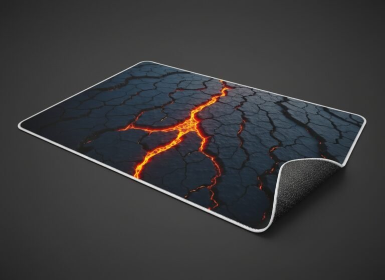 Lava Field Desk Mat – Glowing Magma Fissures on Basalt